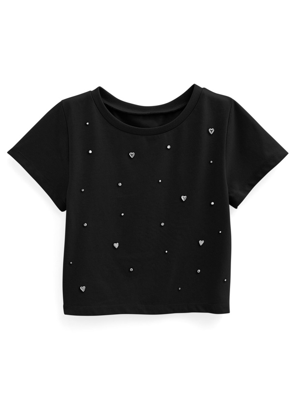 ハートビジューショート丈Tシャツ