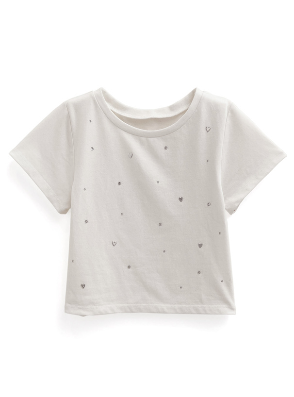 ハートビジューショート丈Tシャツ