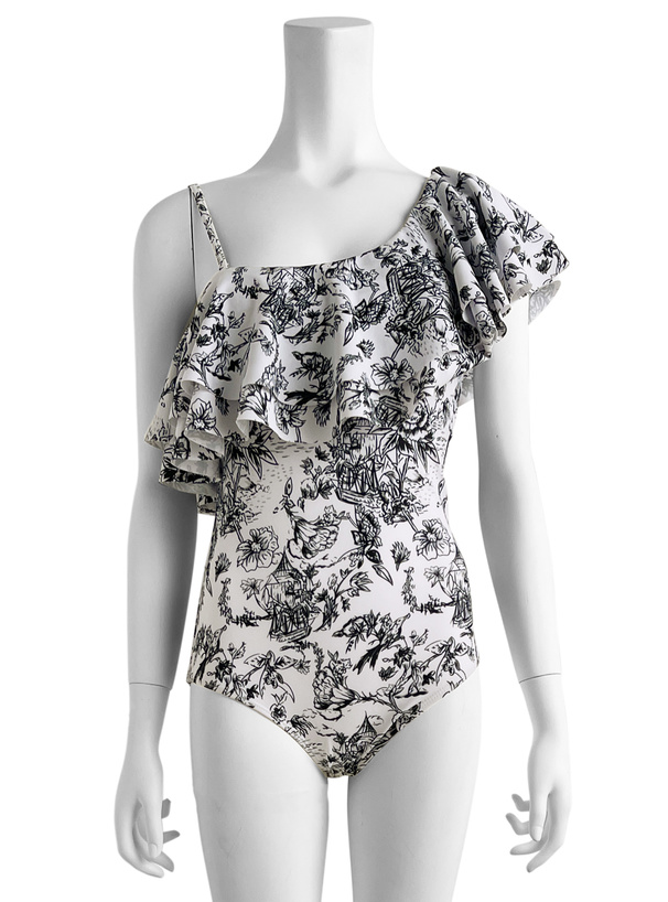 花柄ワンショルダーワンピース水着