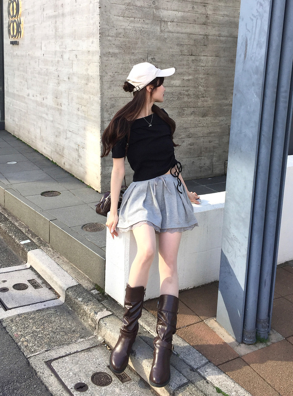 オフショルドロストテレコトップス