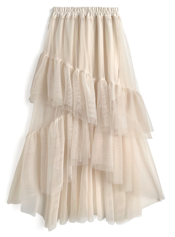 アシンメトリーティアードチュールスカート