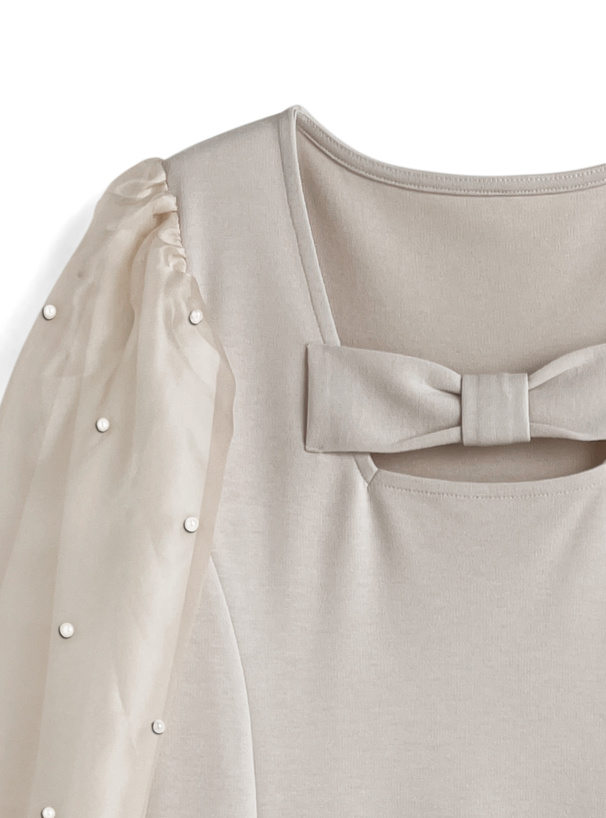 パールシアースリーブリボンミニワンピース[tu1679] | レディース