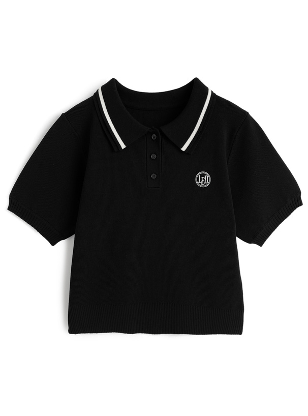 配色ラインポロニットトップス