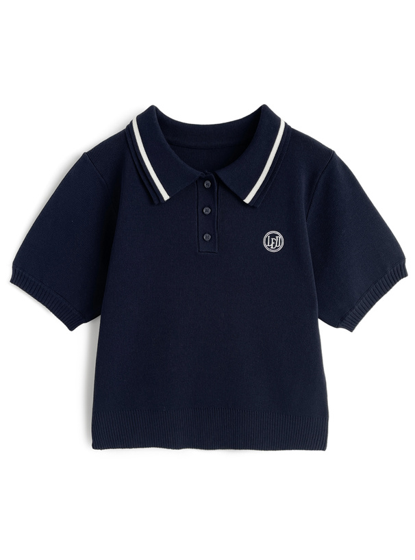 配色ラインポロニットトップス