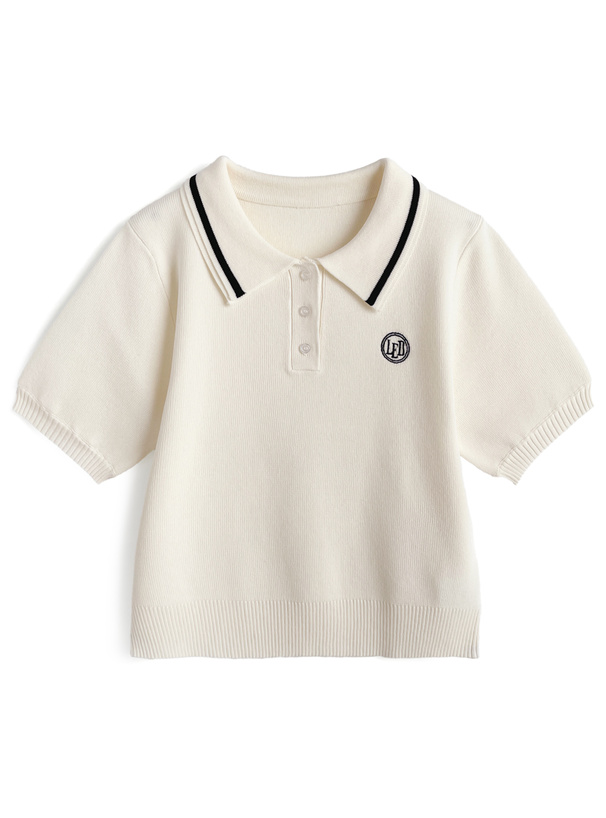 配色ラインポロニットトップス