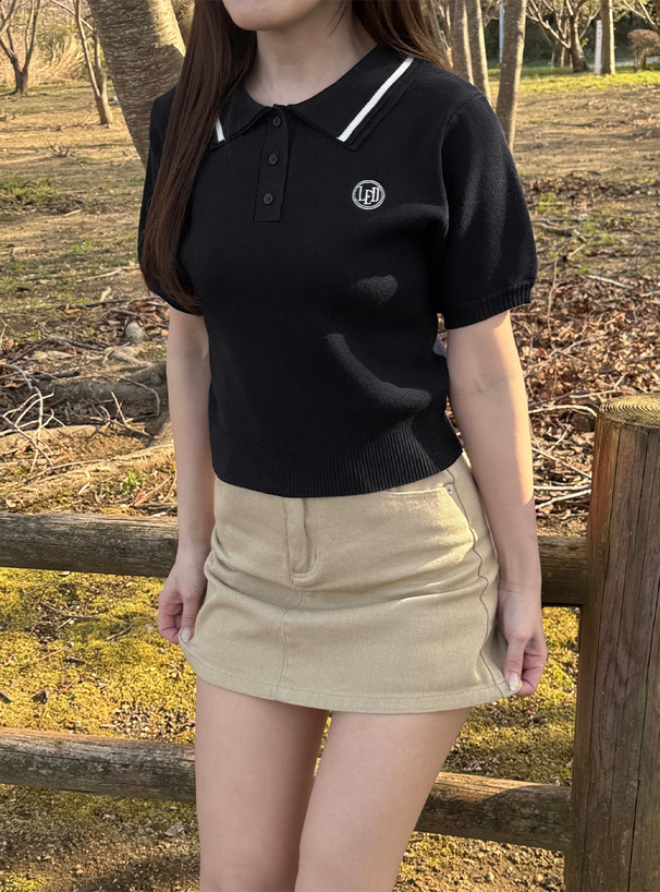 配色ラインポロニットトップス