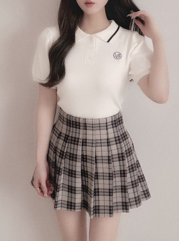 配色ラインポロニットトップス