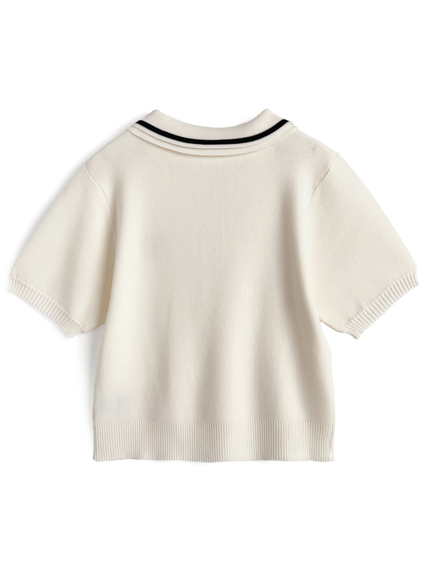 配色ラインポロニットトップス