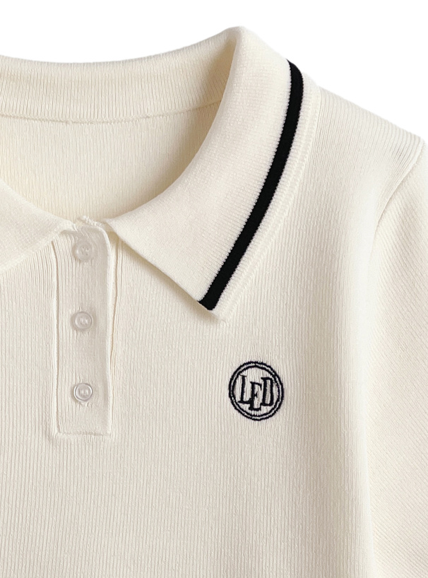 配色ラインポロニットトップス