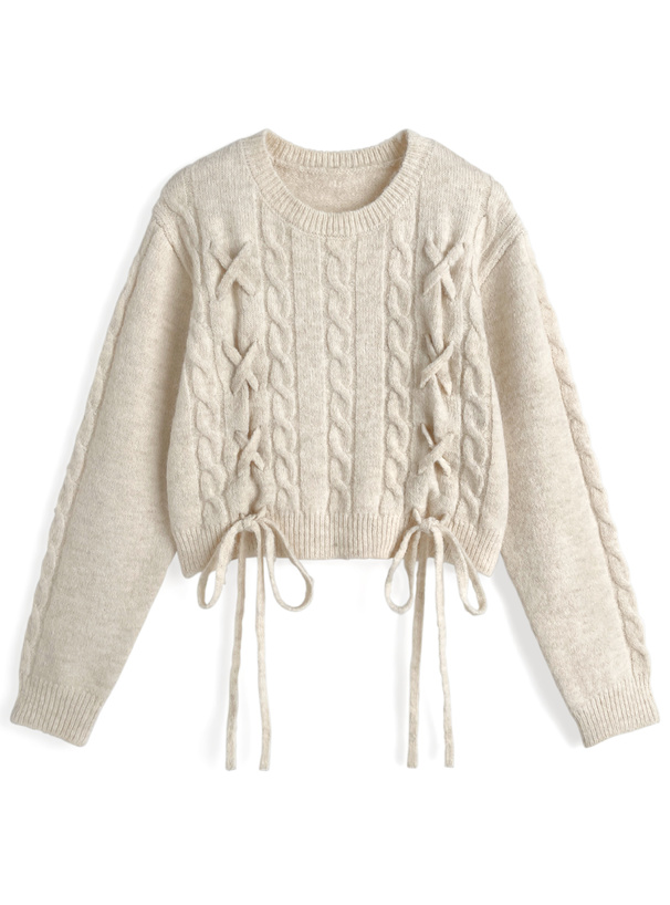 レースアップリボンケーブルニットトップス[tu1688] | レディース