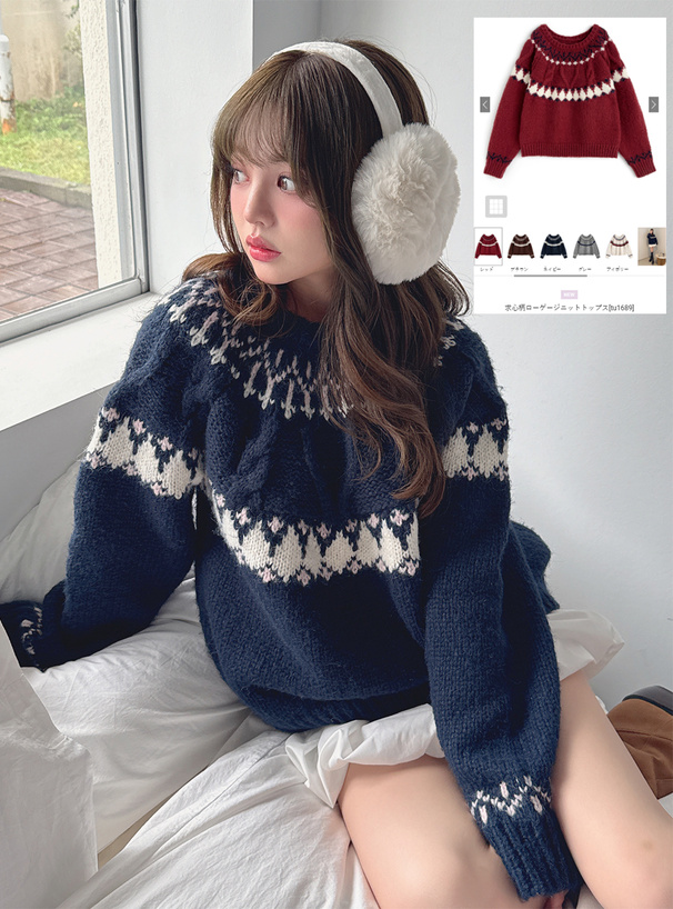 ノルディックローゲージニットトップス[tu1689] | レディース