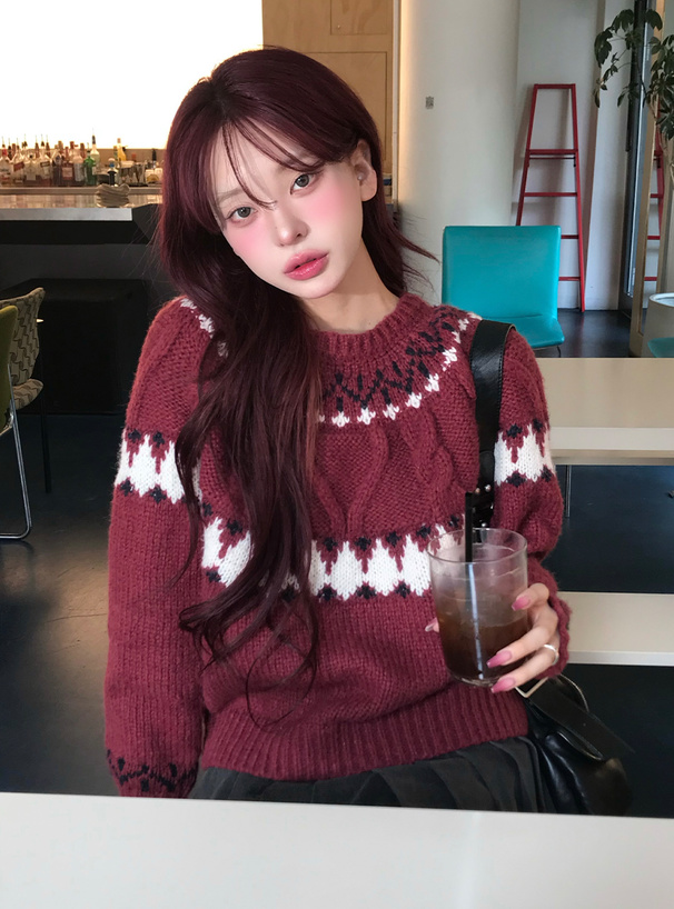 ノルディックローゲージニットトップス