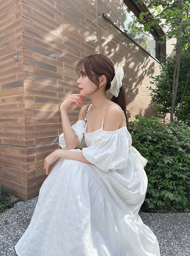 コットンレースオフショルダーワンピース