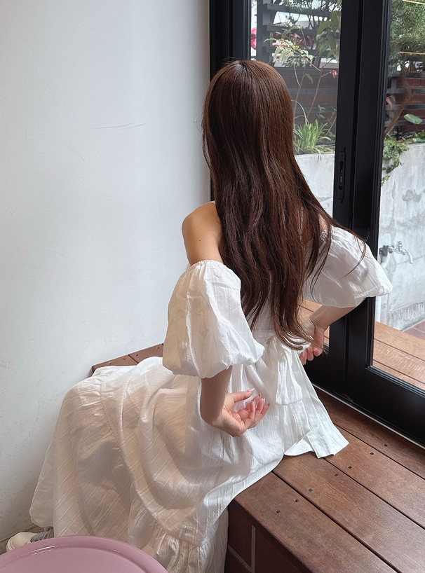 コットンレースオフショルダーワンピース