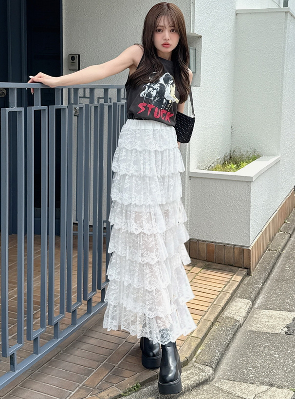 チュールレースティアードフリルスカート