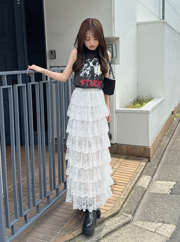 チュールレースティアードフリルスカート