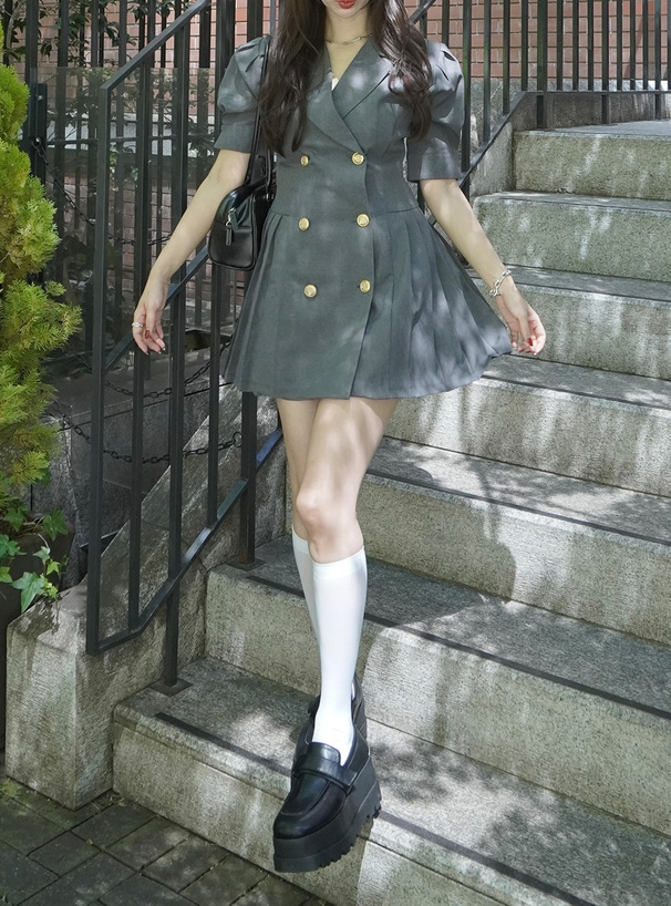 プリーツテーラードジャケットミニワンピース