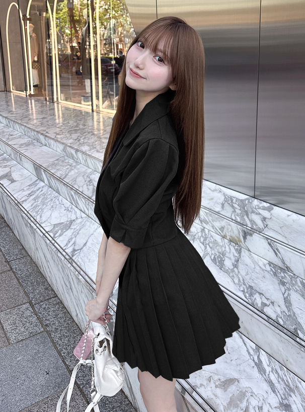 プリーツテーラードジャケットミニワンピース[tu1702