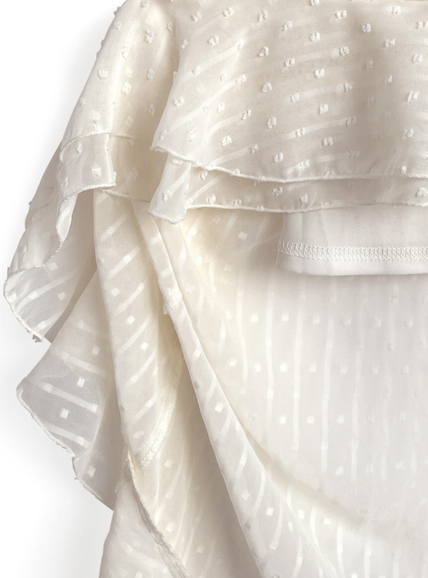 シアードビードットフリルスリットワンピース