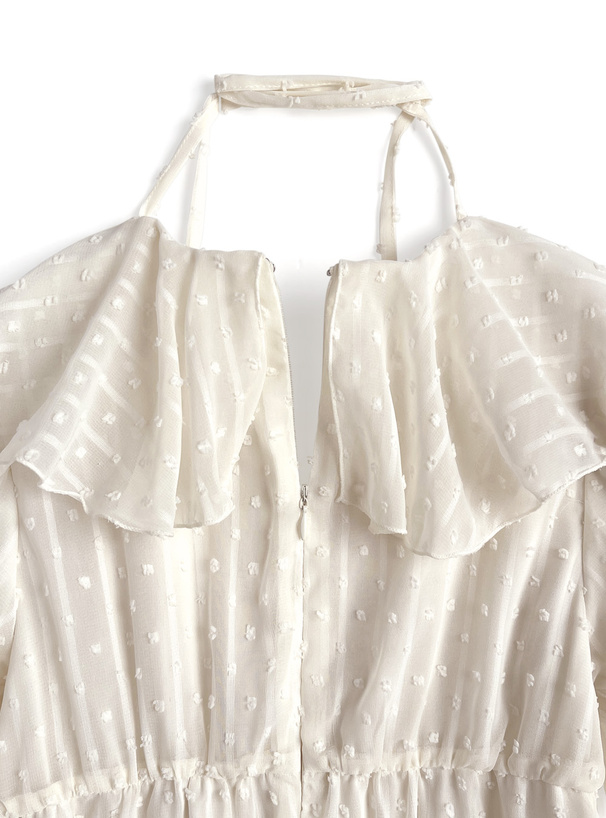 シアードビードットフリルスリットワンピース