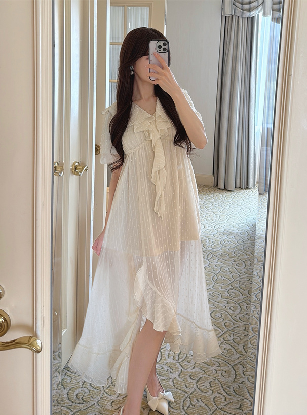 elisabetta franchi ドット　フリル　ワンピース セール】 *〈手洗い可能〉ドットフリルピンタックワンピース