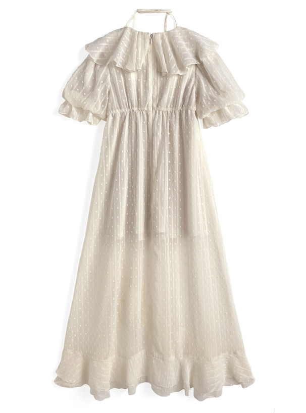 シアードビードットフリルスリットワンピース