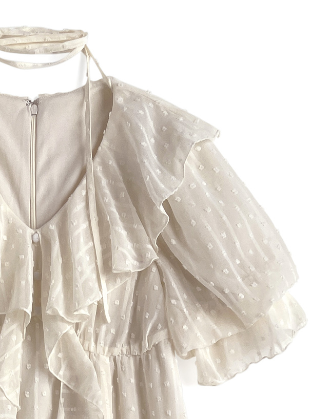 シアードビードットフリルスリットワンピース