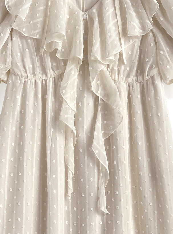 シアードビードットフリルスリットワンピース