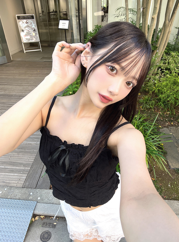 MARSおリボンダイヤ柄Sugar Glossフリル付キャミソール 黒/ピンク MA＊RS sugar gloss ロゴ レース リボン キャミワンピース