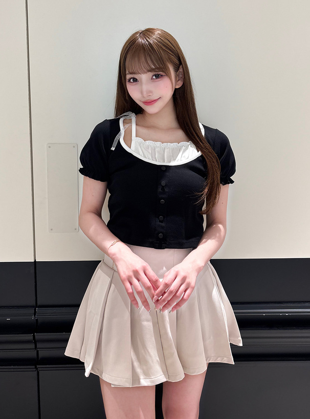 リボンショルダーレイヤード風リブトップス