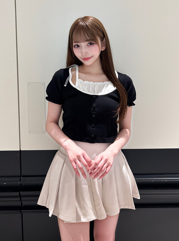 リボンショルダーレイヤード風リブトップス