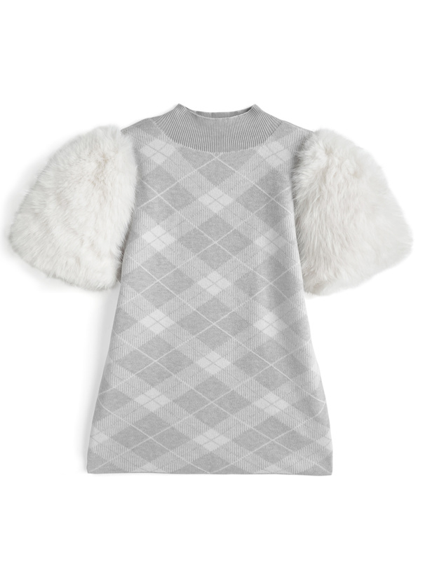 アーガイルチェック柄ファースリーブニットトップス