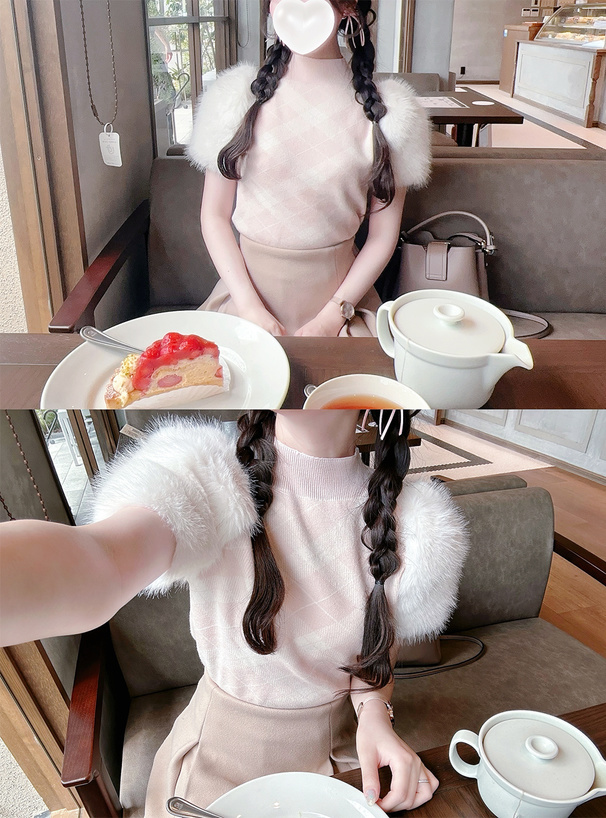 アーガイルチェック柄ファースリーブニットトップス