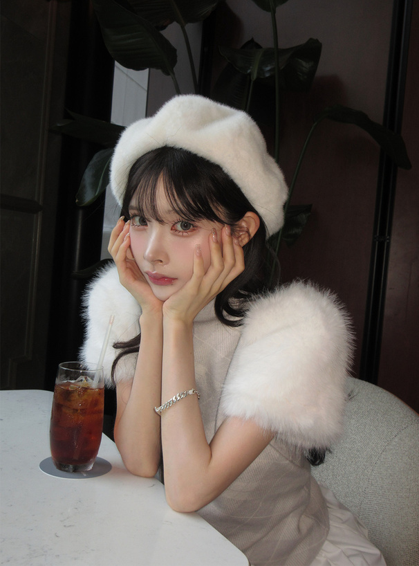 アーガイルチェック柄ファースリーブニットトップス[tu1713