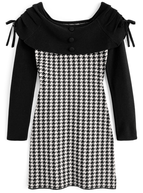 千鳥柄オフショルダーリボンミニワンピース[tu1716]