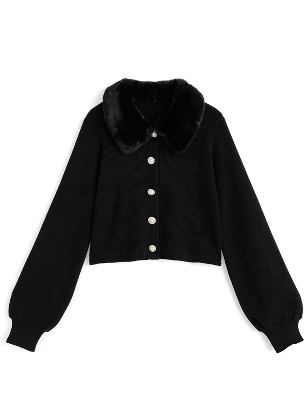 ファーティペット付きアソートボタンカーディガン[tu1719