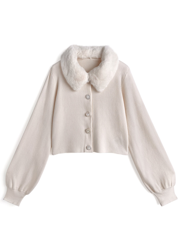 ファーティペット付きアソートボタンカーディガン