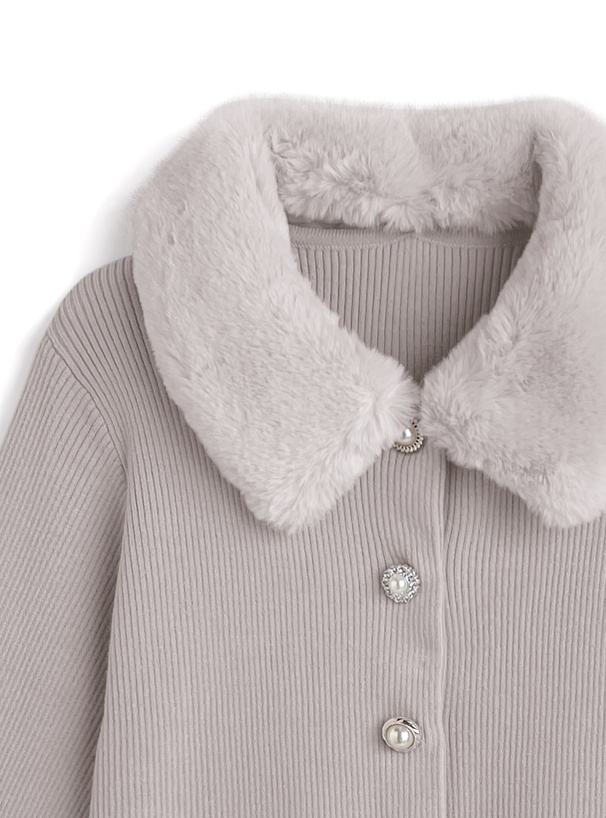 ファーティペット付きアソートボタンカーディガン