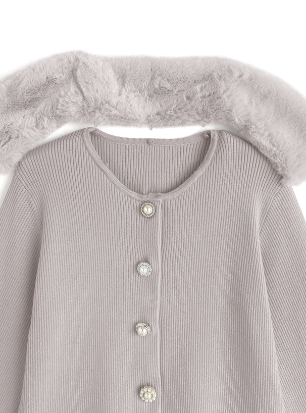 ファーティペット付きアソートボタンカーディガン