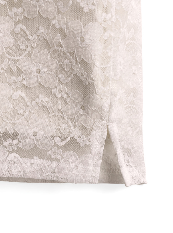 レースレイヤードリボンオフショルダーリブニットトップス