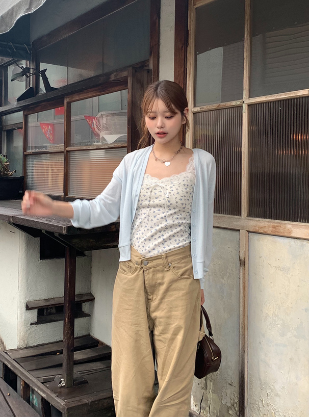 パッド付き花柄レースリボンタンクトップ