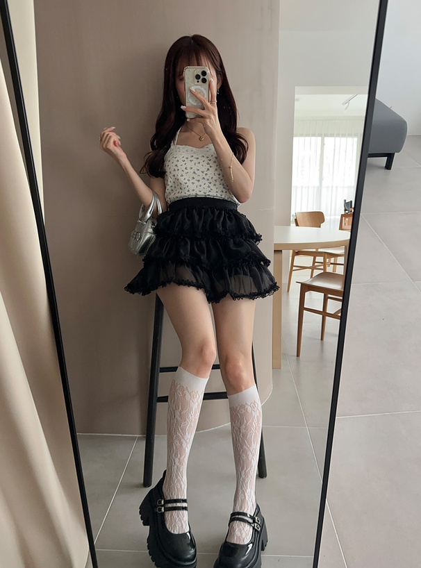 2Wayパッド付き花柄リブキャミソール