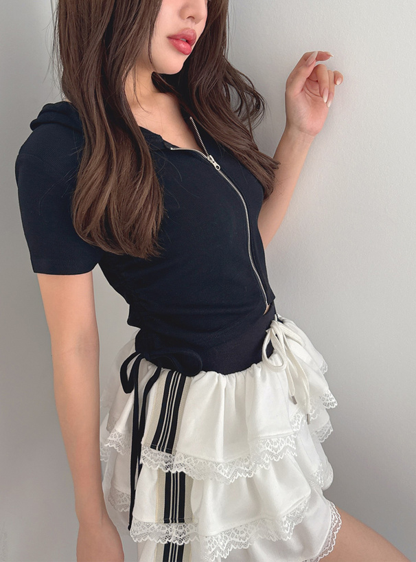 インパン裏地付きレースフリルラインミニスカート