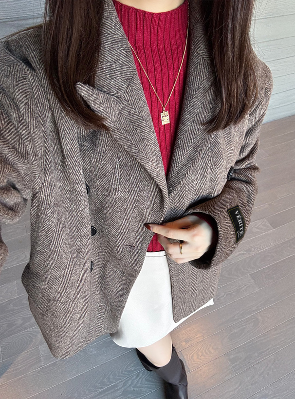 ヘリンボーン柄ダブルボタンジャケット[tu1751] | レディース