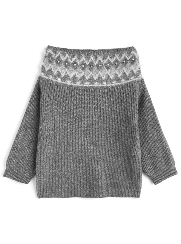 フェアアイル柄オフショルダーニットワンピース