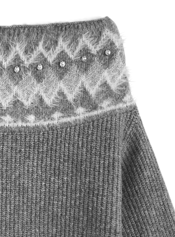 フェアアイル柄オフショルダーニットワンピース