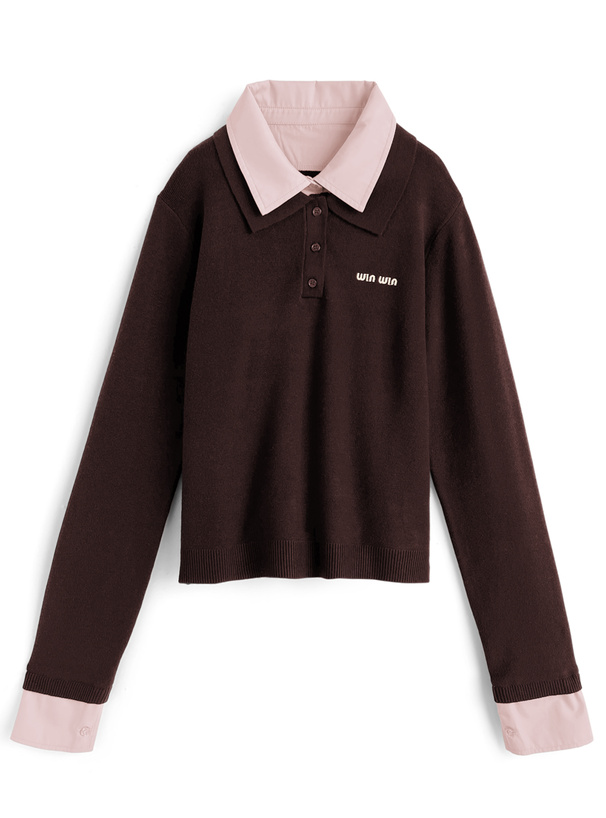 襟付きロゴ刺繍ニットトップス[tu1759]