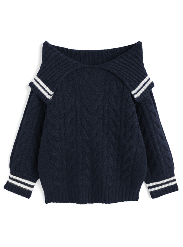 ケーブル編みラインオフショルダーニットワンピース[tu1760