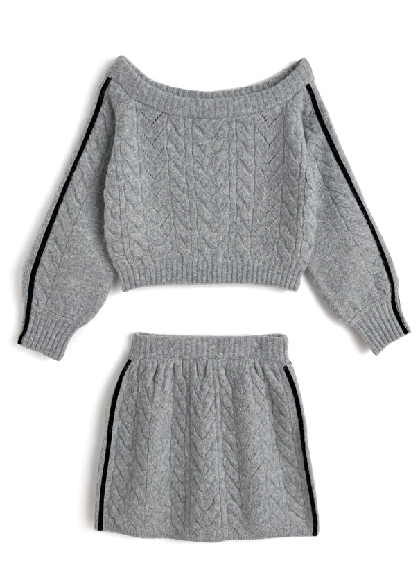ケーブル編みライントップス×タイトミニスカートニットセットアップ[tu1762]