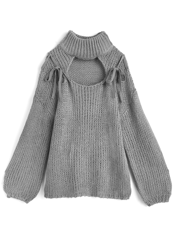 デコルテオープンシャギートップス RESEXXY デコルテオープンニットトップス（ブラック） -ファッション